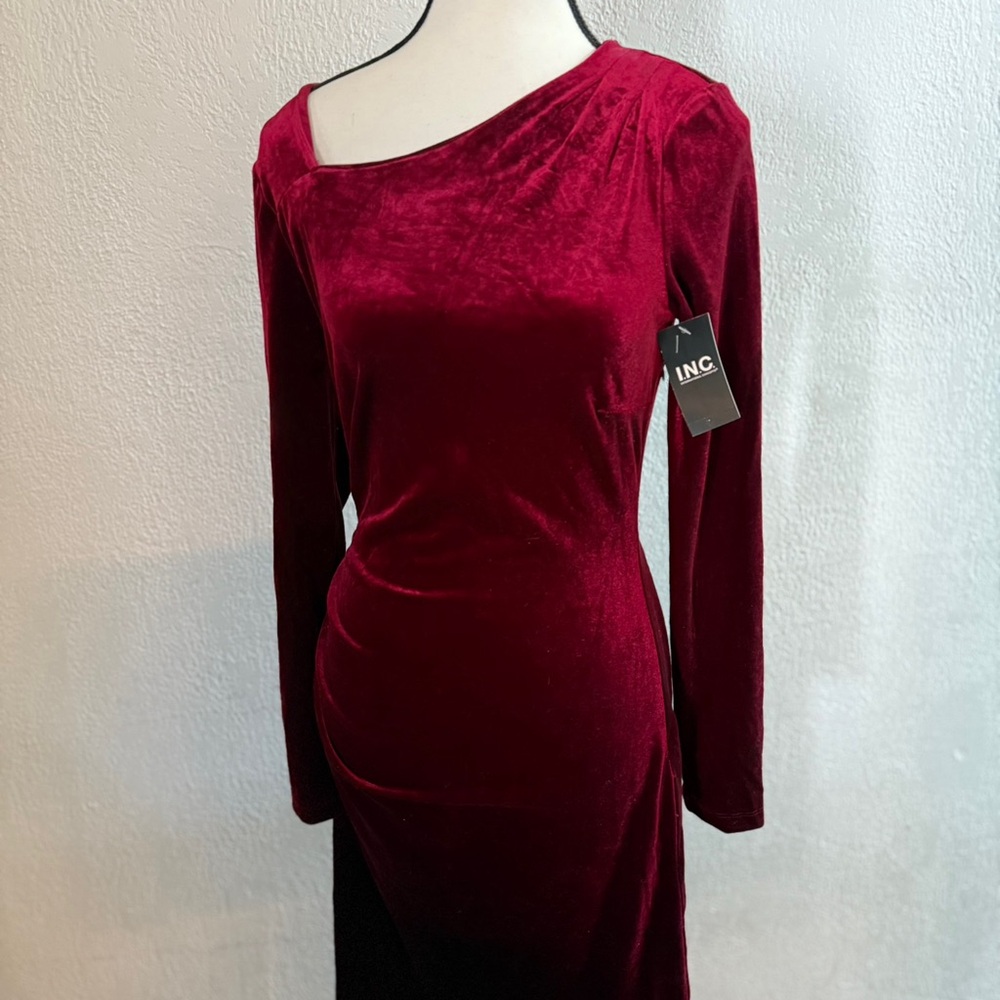 INC International Concepts Women's Burgundy Asymmetrical Dress